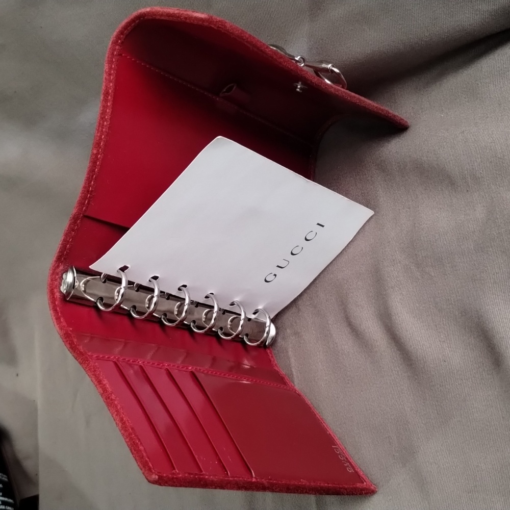 GUCCI RED SUEDE LEATHER WALLET PLANNER POCKETBOOK ORGANIZER~ 5.5"x4.5"